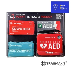 TRAUMA KIT Apteczka Modułowa AK+AED z Defibrylatorem Philips HS1 w torbie - Punkt Pierwszej Pomocy - tablica ciemna